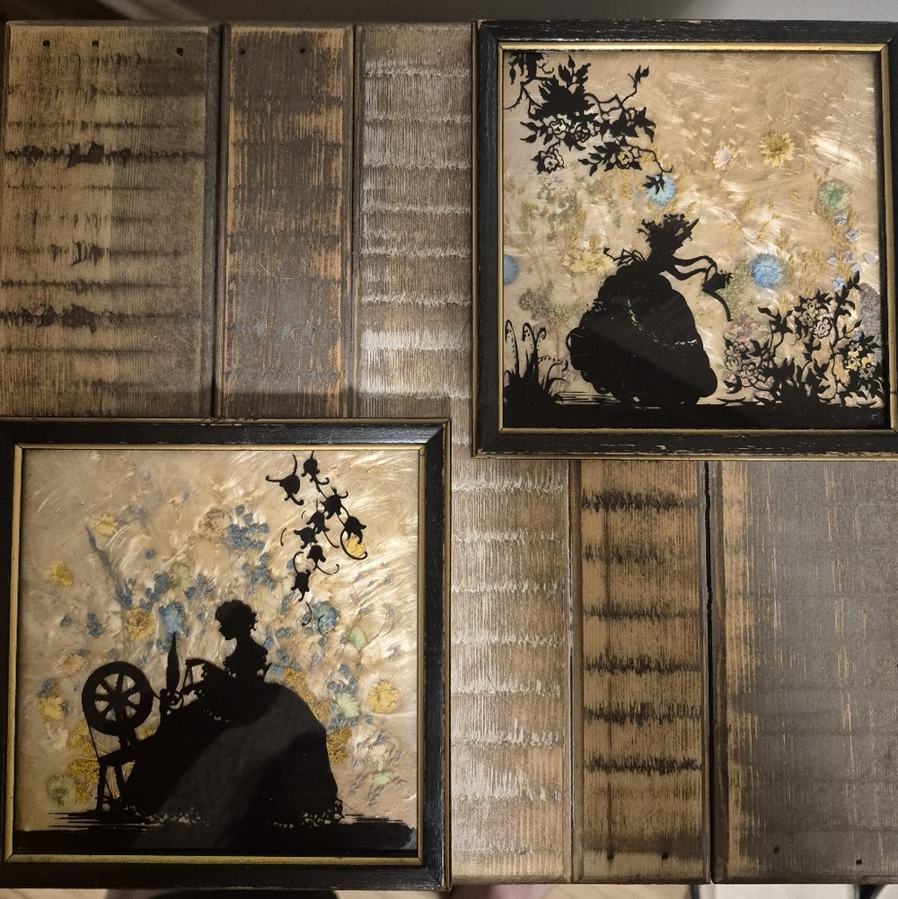 Vintage Silhouette Art Set Milkweed Dried Floral Accents Cottagecore Mary Fisher
